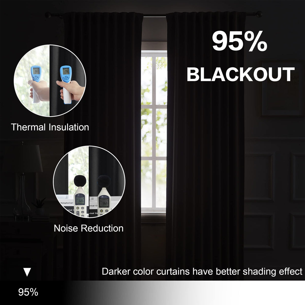 Black 102 Inches Long 2 Panels Blackout Curtains F243