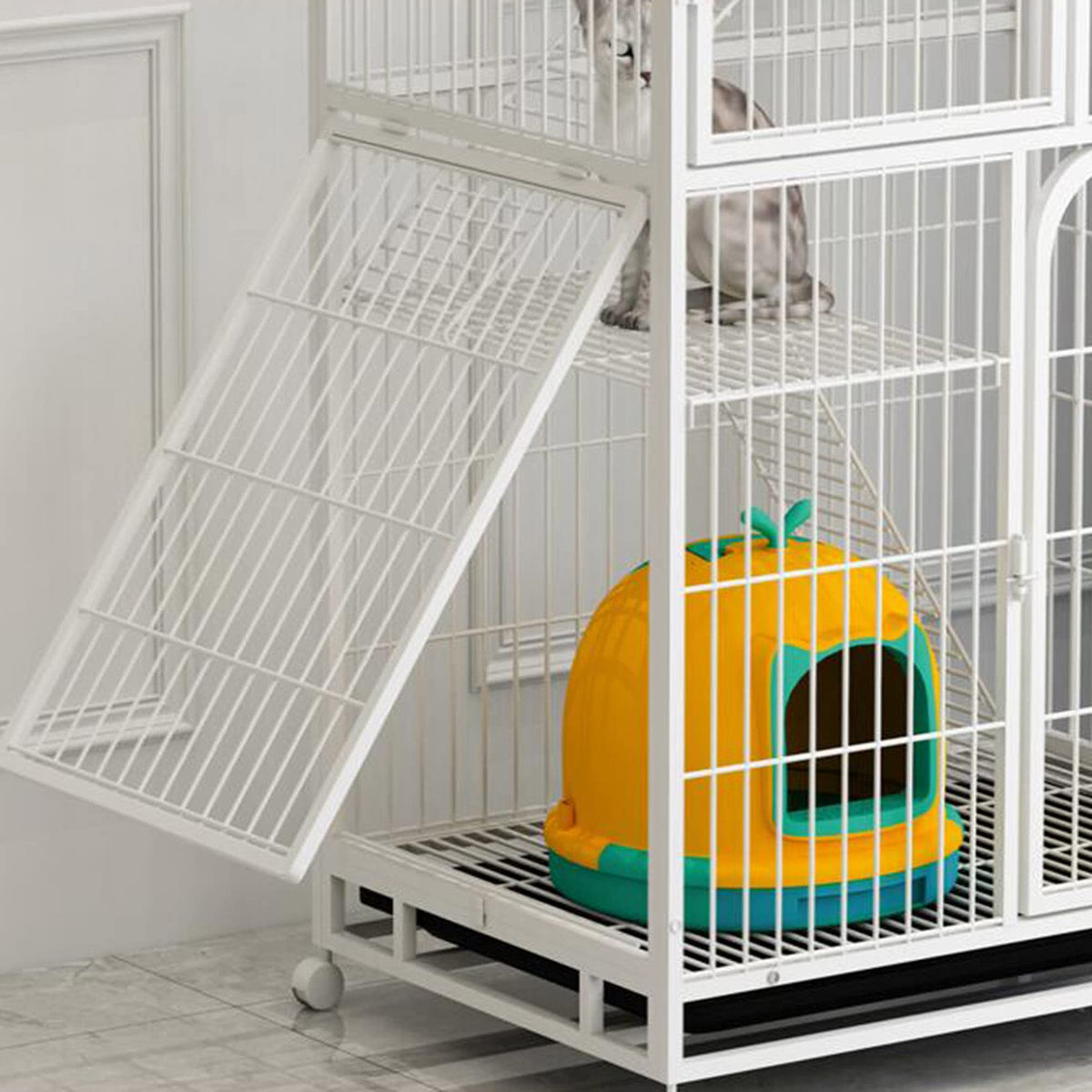 Large 3-Tier Metal Wire Cat Cage with Hammock and Casters E6898