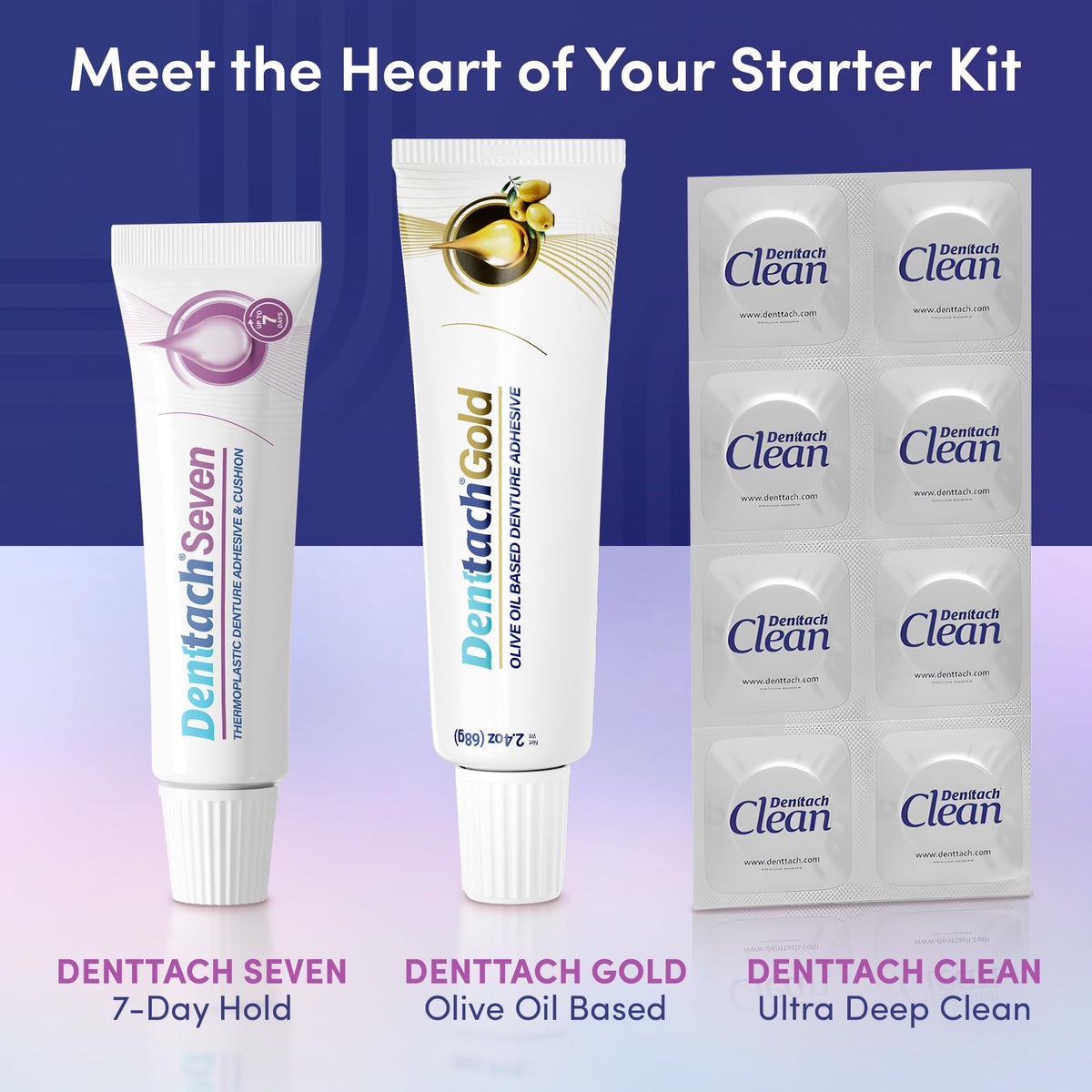 9 Piece Denture Starter Kit with Adhesive, Clean Tablets, Case, Brush, Scissors, Tweezers & Towel S558