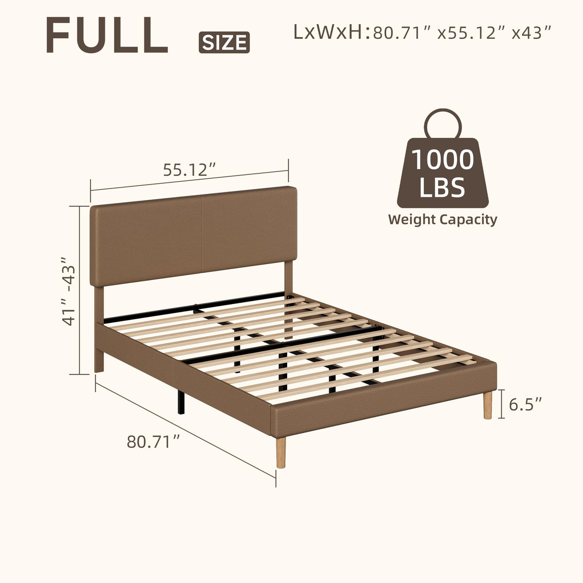 Minimalist Leather Bed Frame with Adjustable Headboard U4809