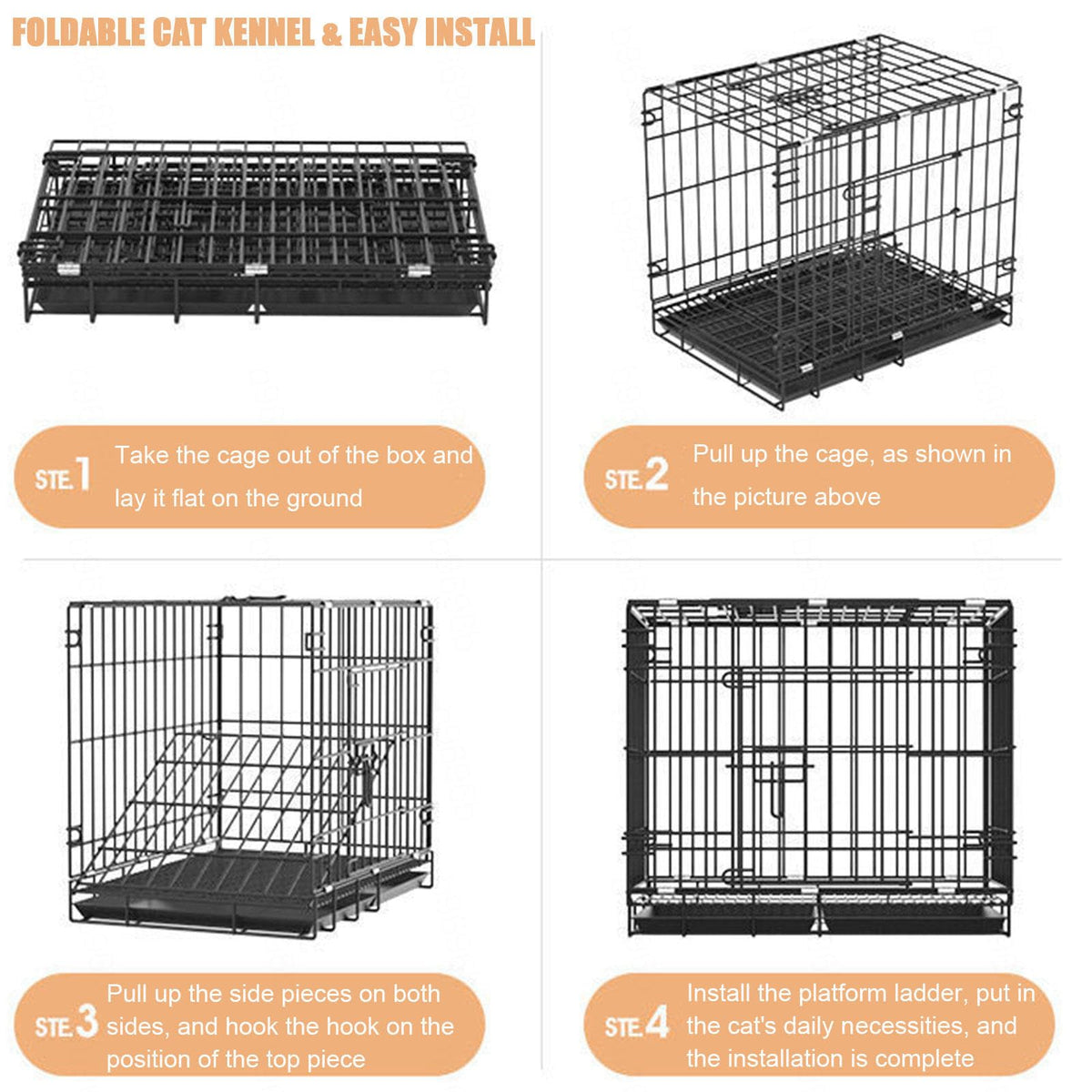 Collapsible Metal Wire Cat Cage with Wheels Q322