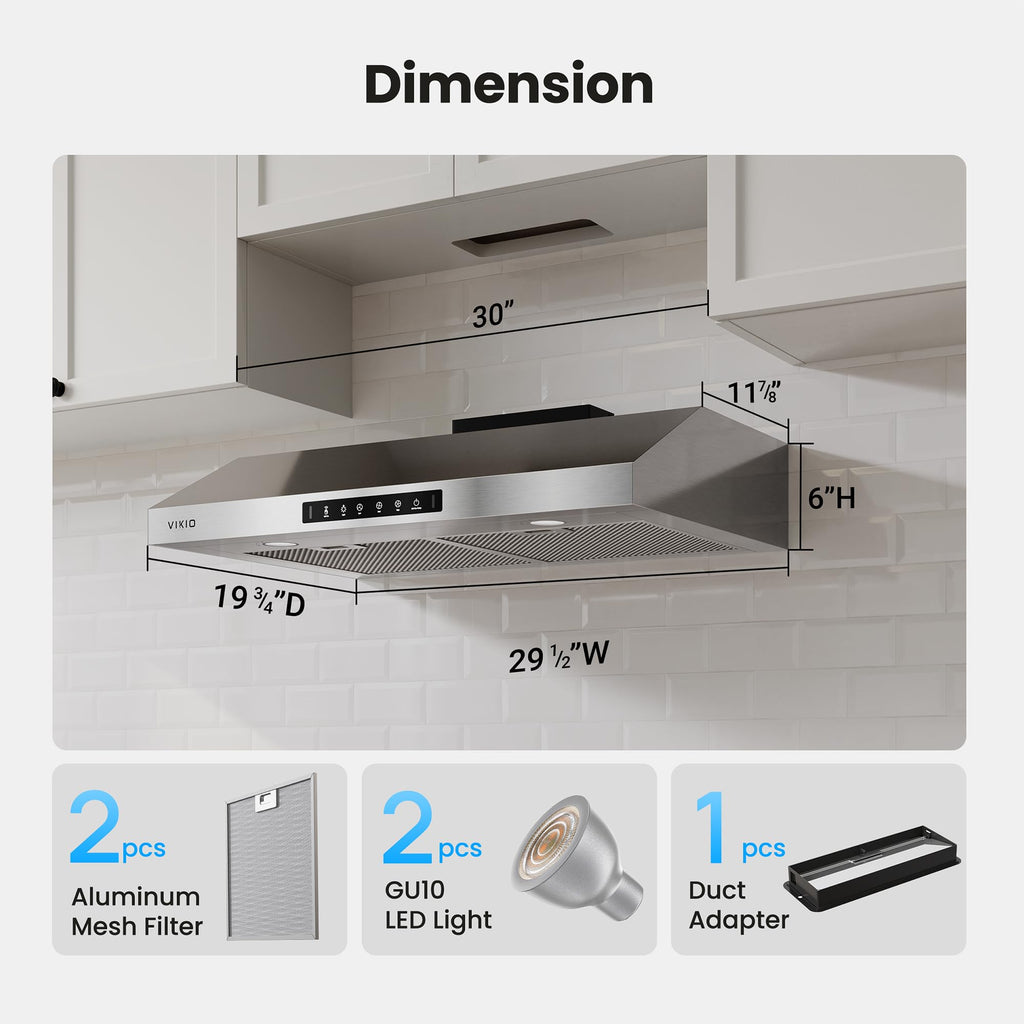 30 Inch Under Cabinet Range Hood 900 CFM Dual Motor O707