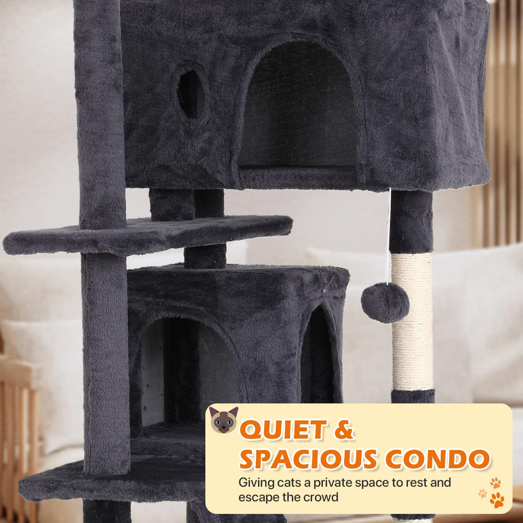 70 Inch Light Gray Cat Tree with 2 Condos, 3 Scratching Posts P9886