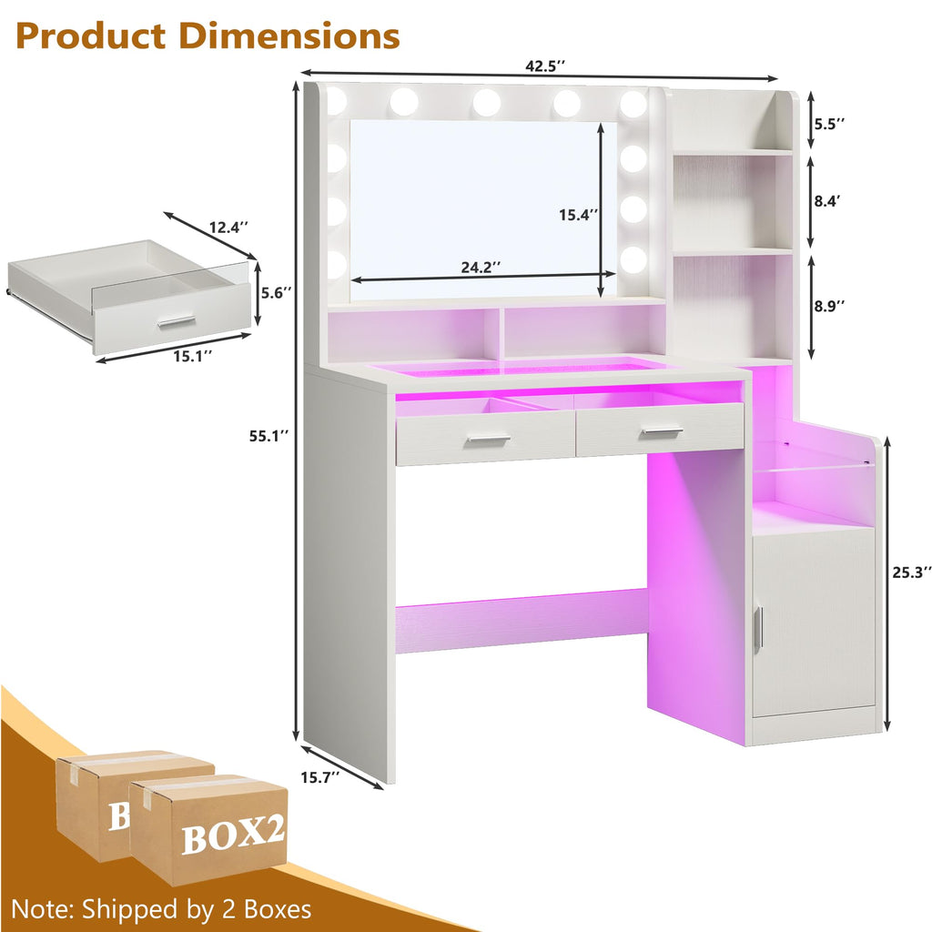 White Vanity Desk with Mirror and Lights D695