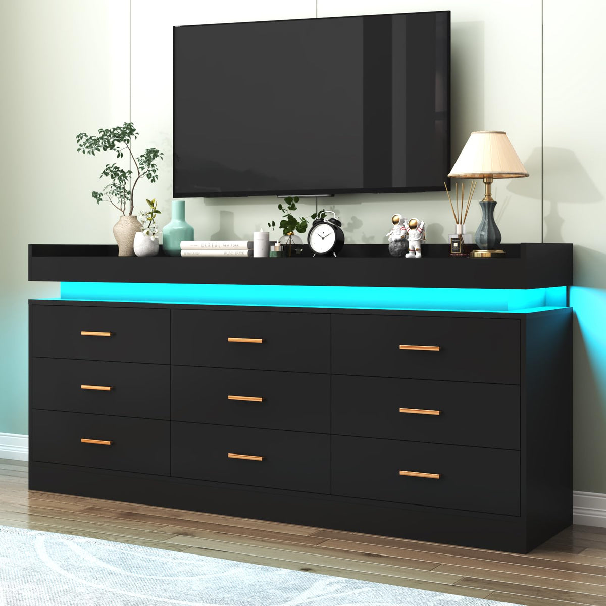 9 Drawer Dresser with LED Light and Charging Station K68987