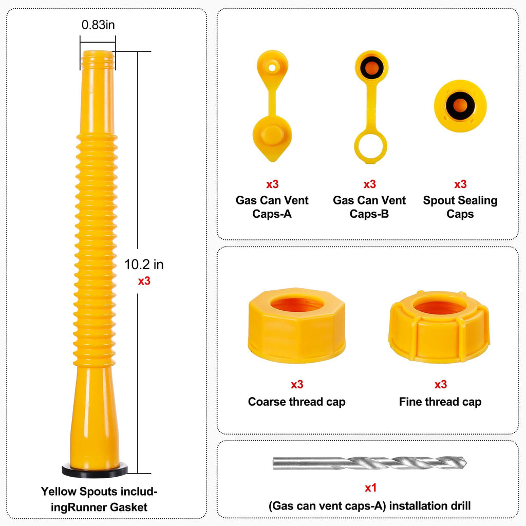 Gas Can Spout Replacement Kits 3 Pack Yellow U514