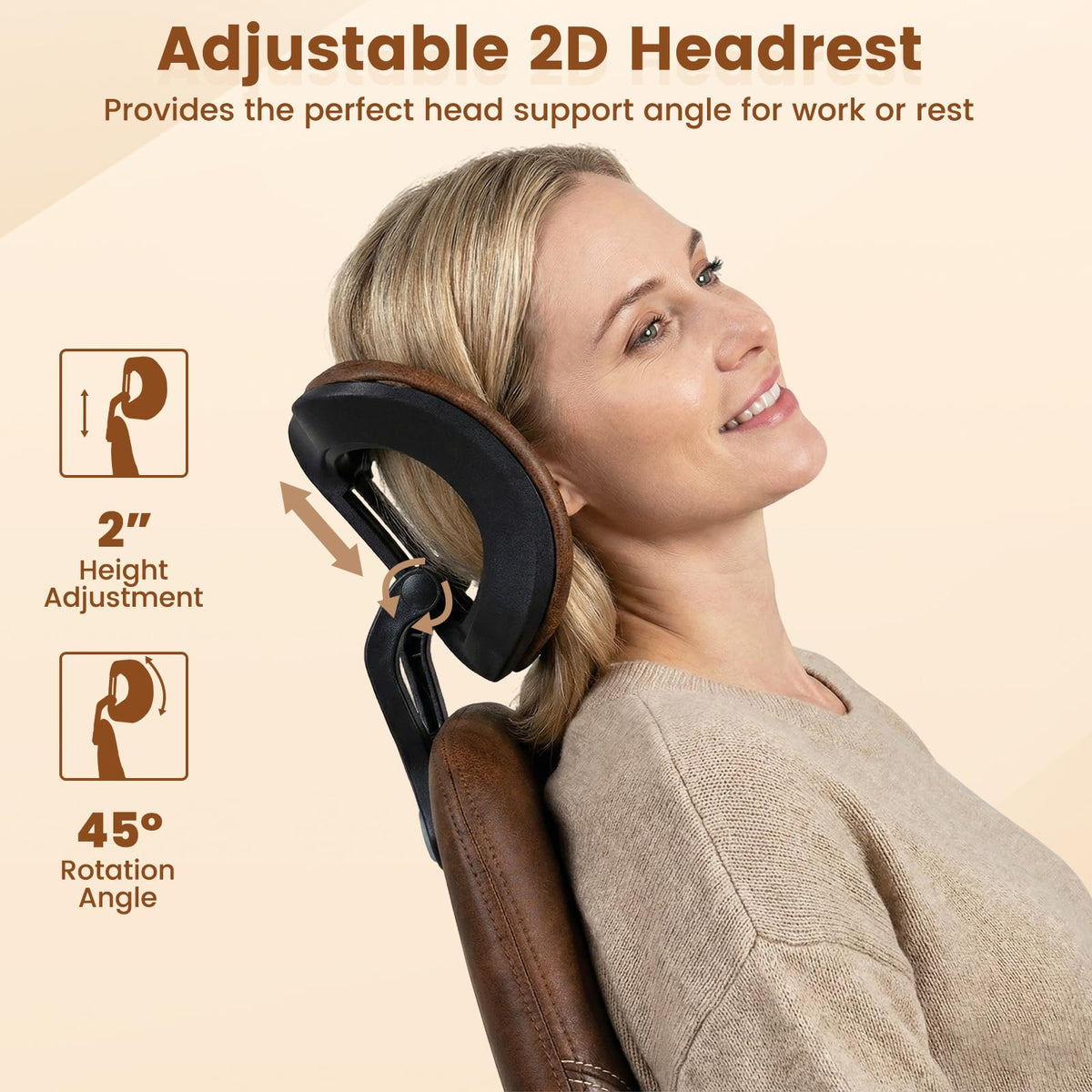 Brown Faux Fur Ergonomic Office Chair with Headrest and Wheels Q800