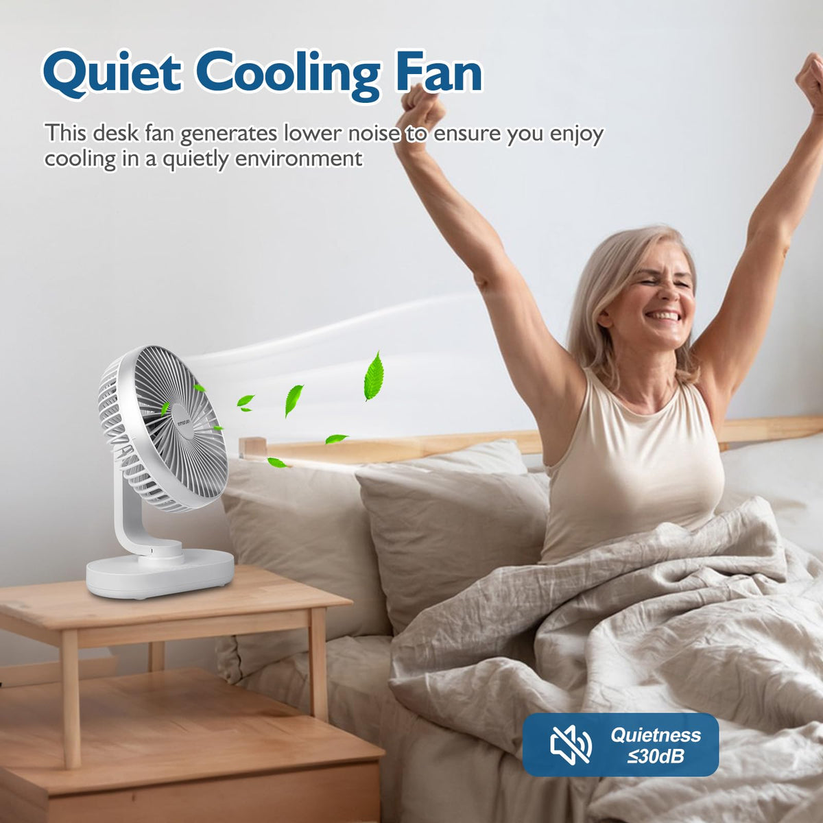 4000mAh Rechargeable Oscillating Desk Fan White D600