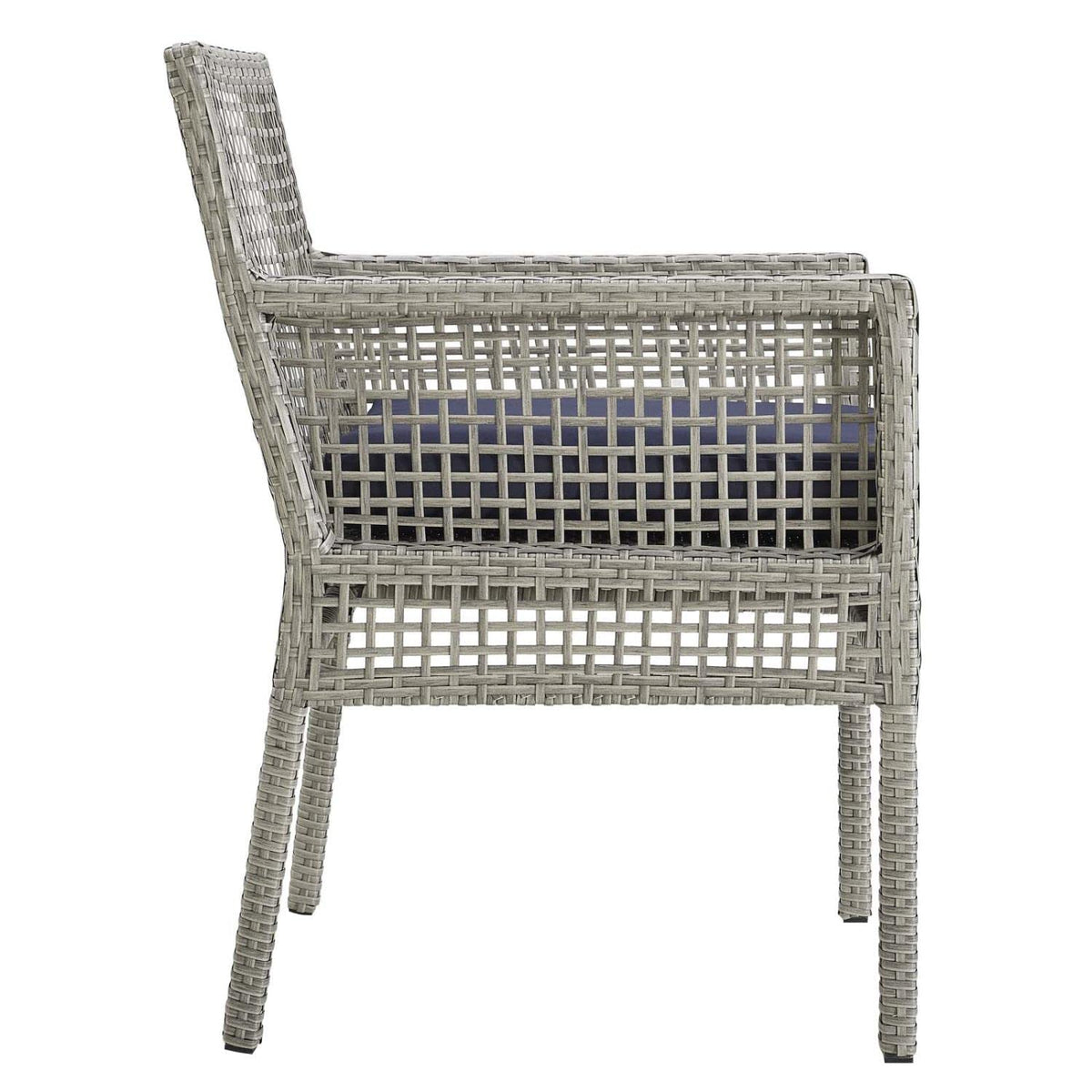 Gray Navy Wicker Rattan Outdoor Dining Arm Chair with Cushion Q67320
