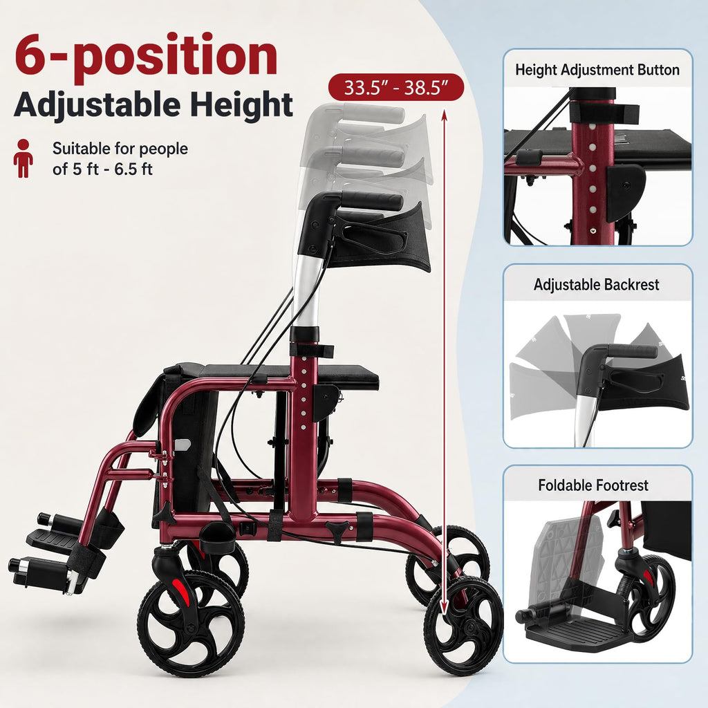 Foldable Rollator Walker 4 Wheel Transport Chair G449