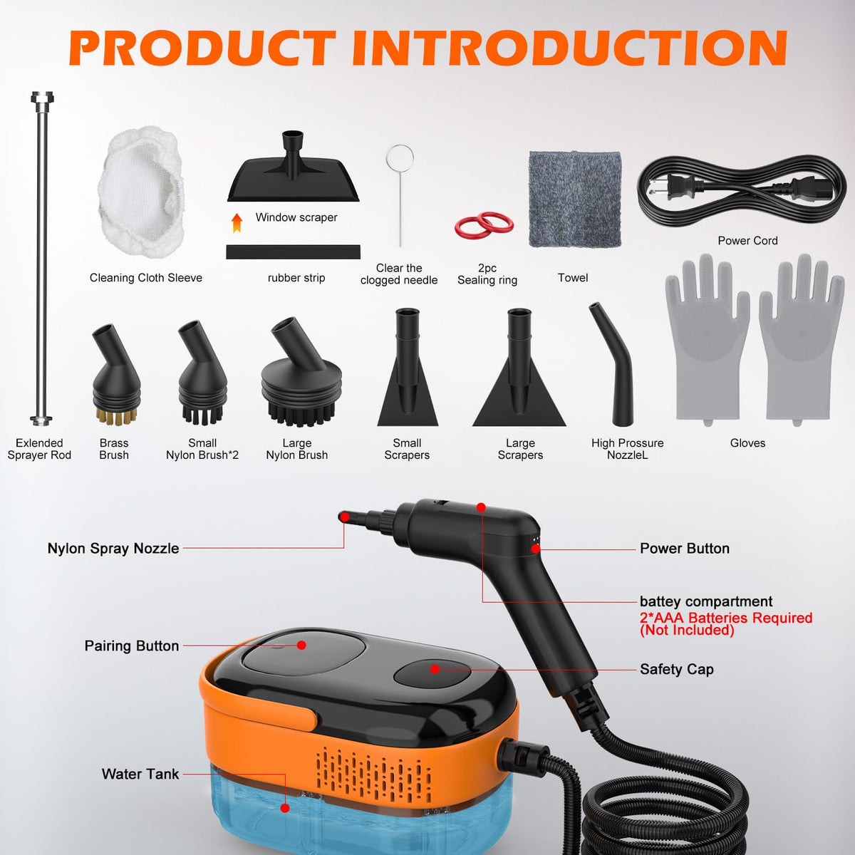 Portable Handheld Steam Cleaner with 16 Accessories X857066