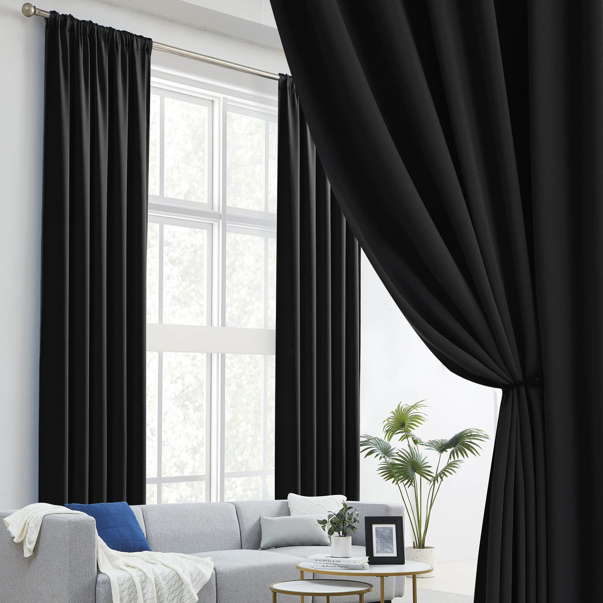 Black 102 Inches Long 2 Panels Blackout Curtains F243
