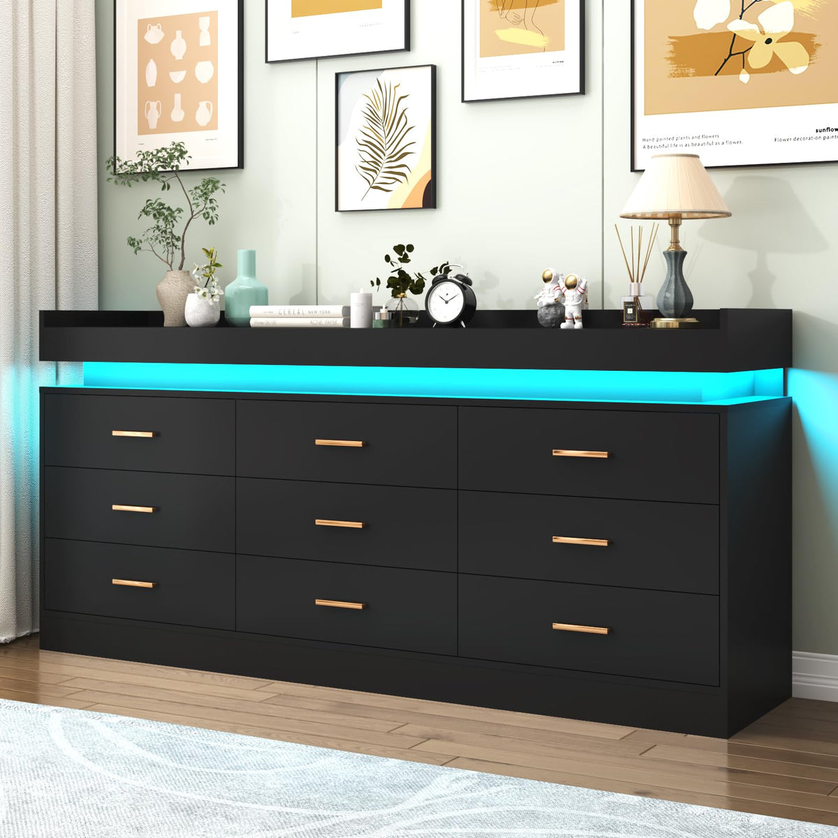9 Drawer Dresser with LED Light and Charging Station K68987