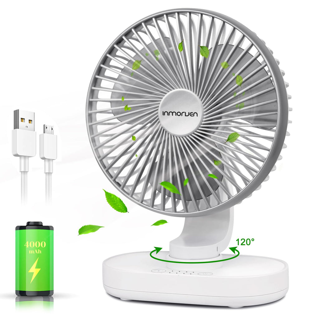 4000mAh Rechargeable Oscillating Desk Fan White D600