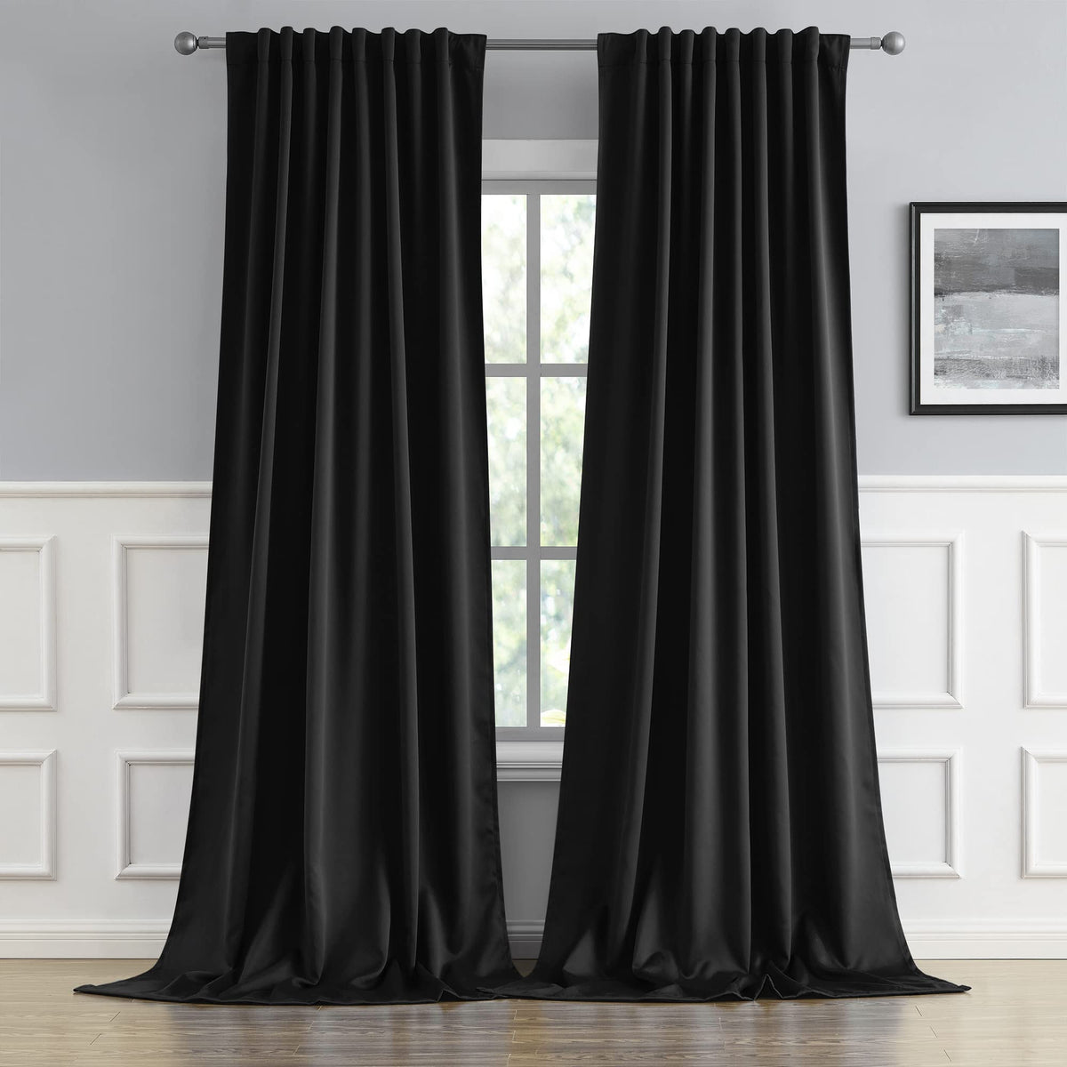 Black 102 Inches Long 2 Panels Blackout Curtains F243