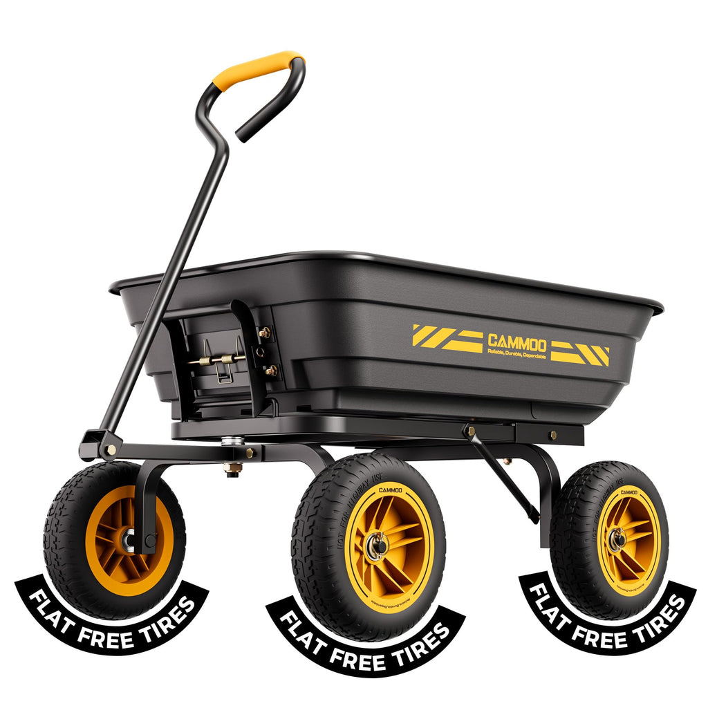 10-in No-Flat Tires 600lb Garden Dump Cart 4 Cu.Ft Wheelbarrow Black K98492