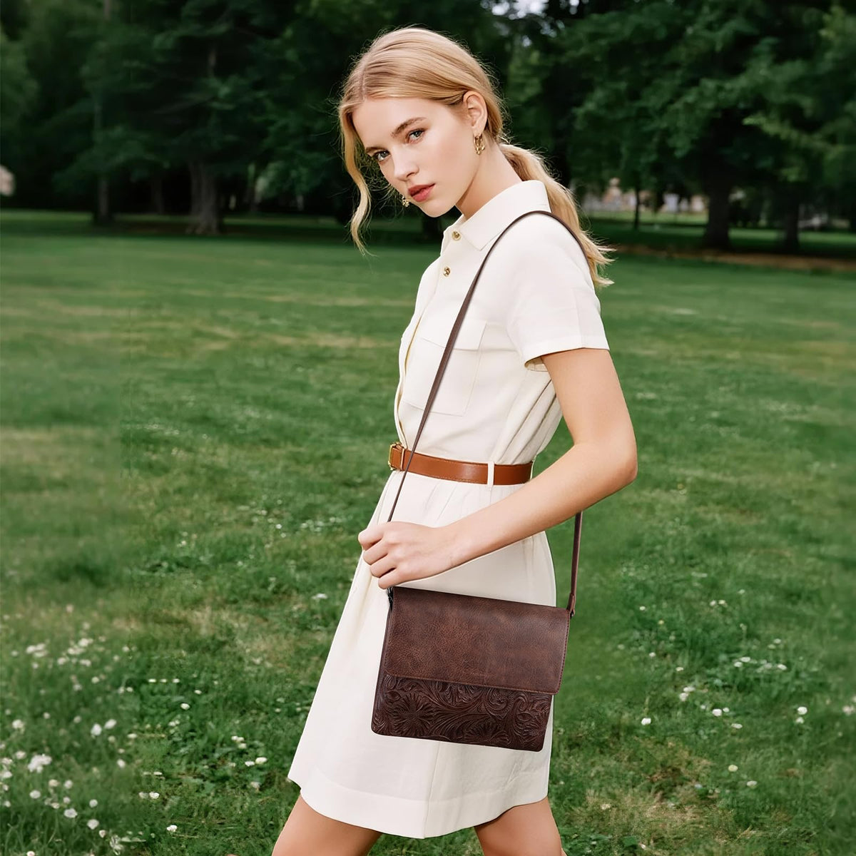 Small Vegan Leather Crossbody Bag with Adjustable Strap L92831