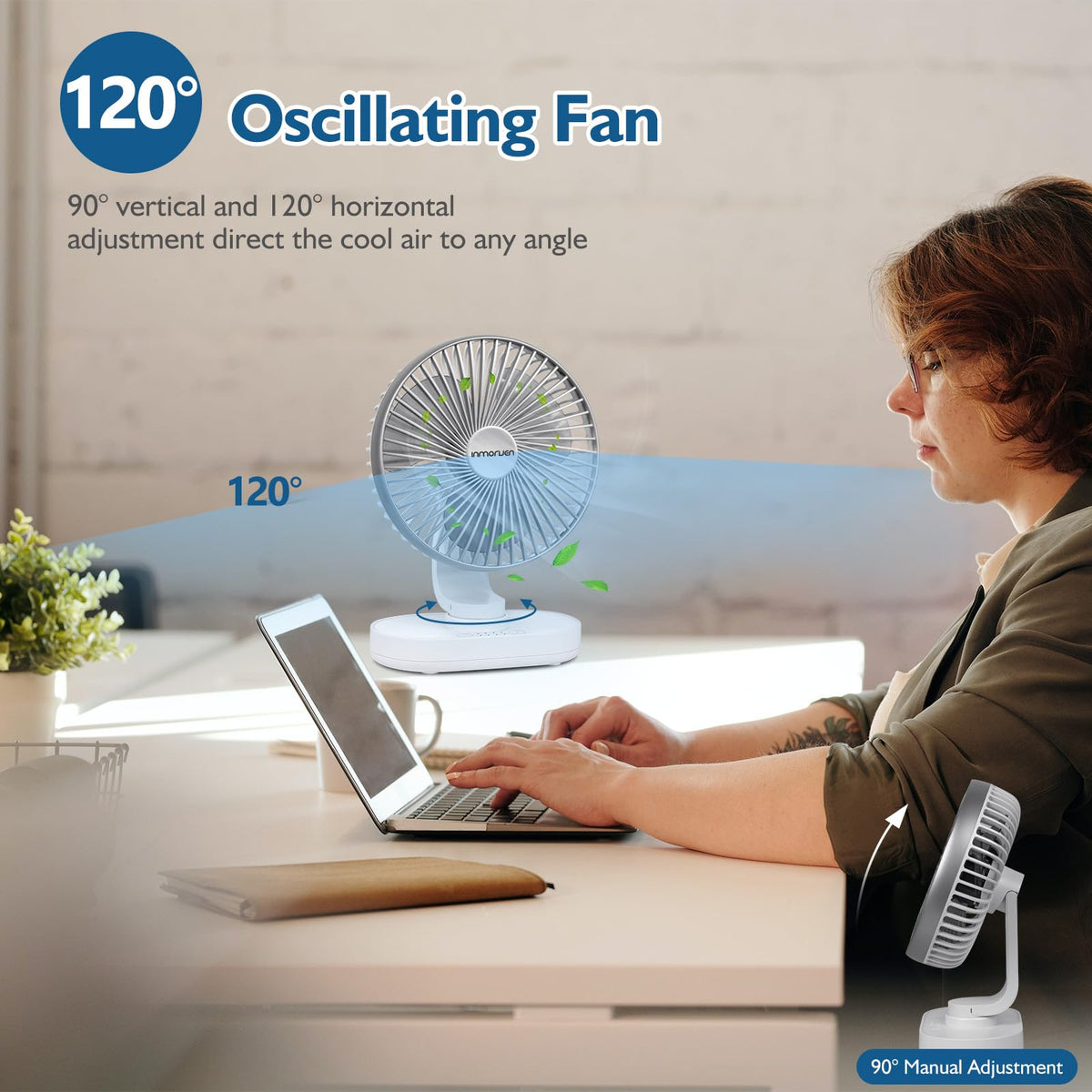 4000mAh Rechargeable Oscillating Desk Fan White D600