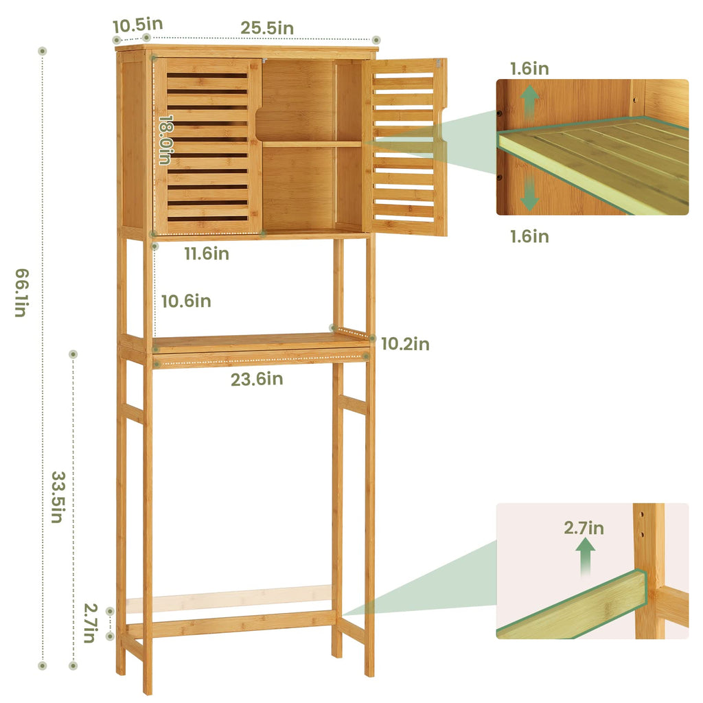 Over The Toilet Storage Cabinet with Adjustable Shelves Bamboo H38646
