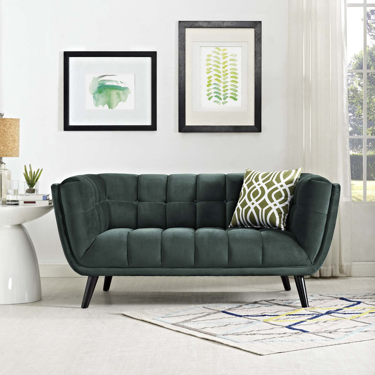 Green Velvet Button-Tufted Loveseat F471