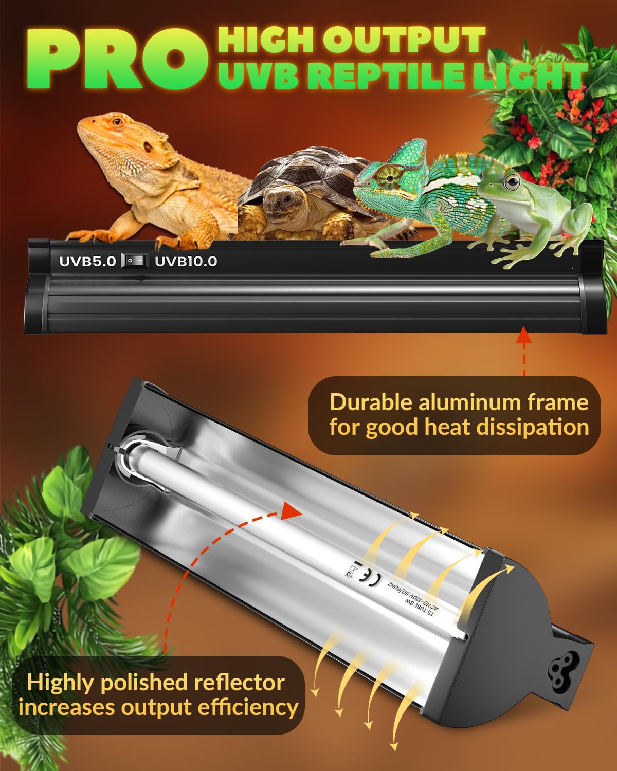 8W T5 UVB 5.0 and 10.0 Switchable Reptile Light Bar E427713