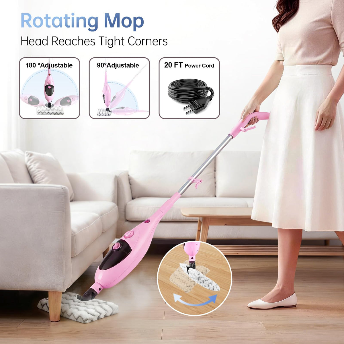 1200W Steam Mop Cleaner with Double-Sided Pads R665