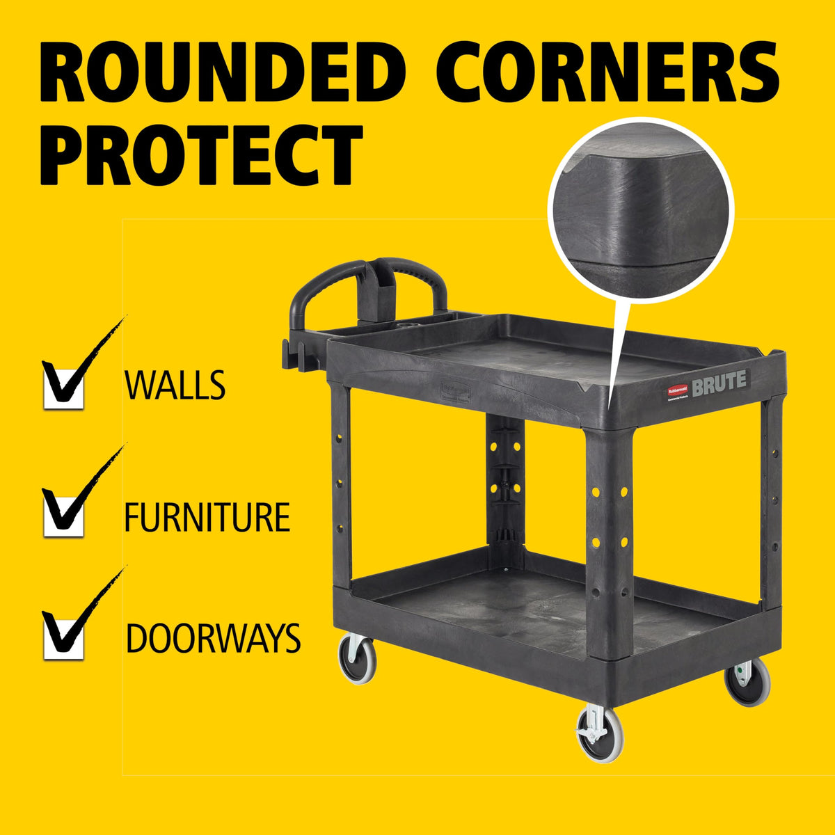 Black 2-Shelf Utility Cart with Lipped Shelves F26493