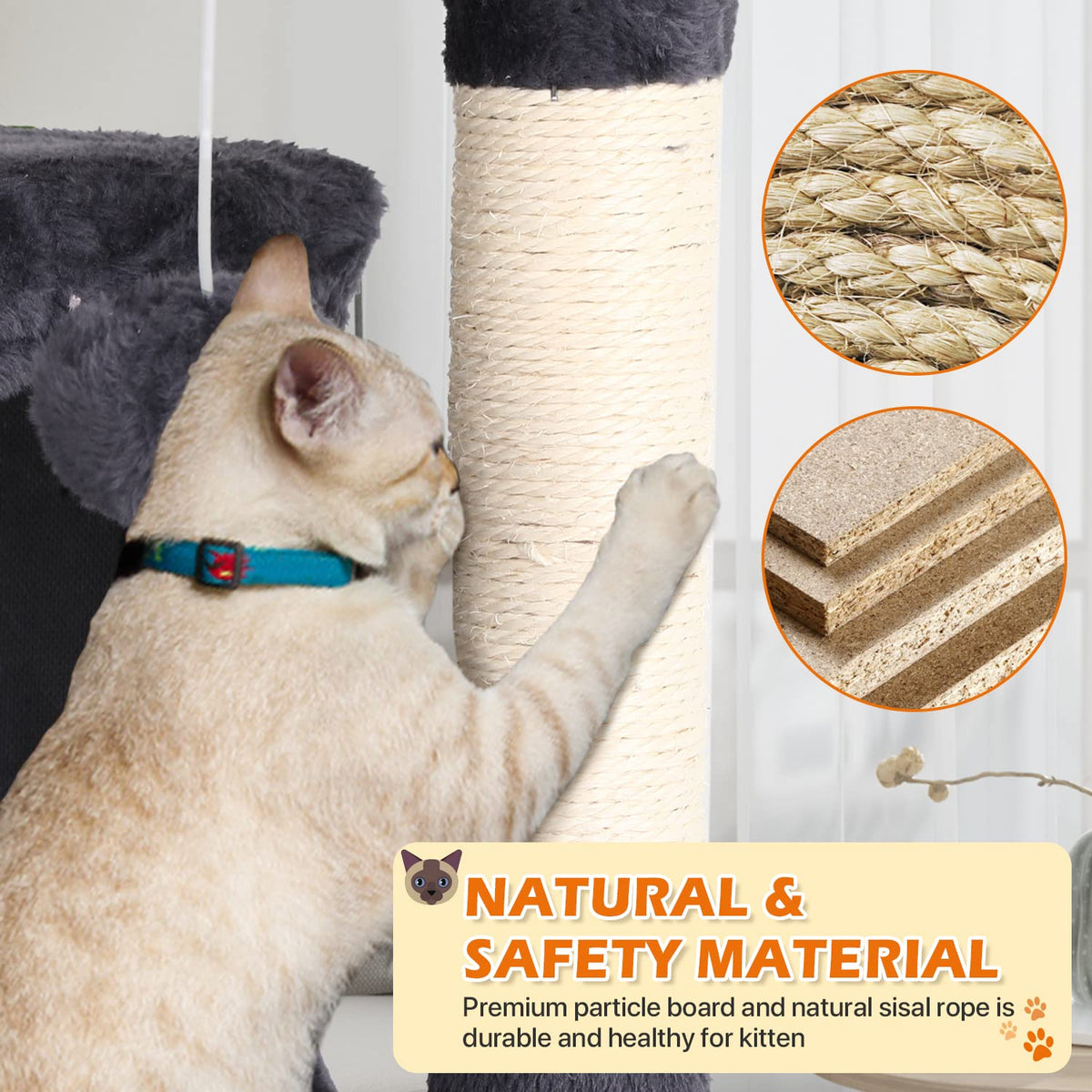 70 Inch Light Gray Cat Tree with 2 Condos, 3 Scratching Posts P9886