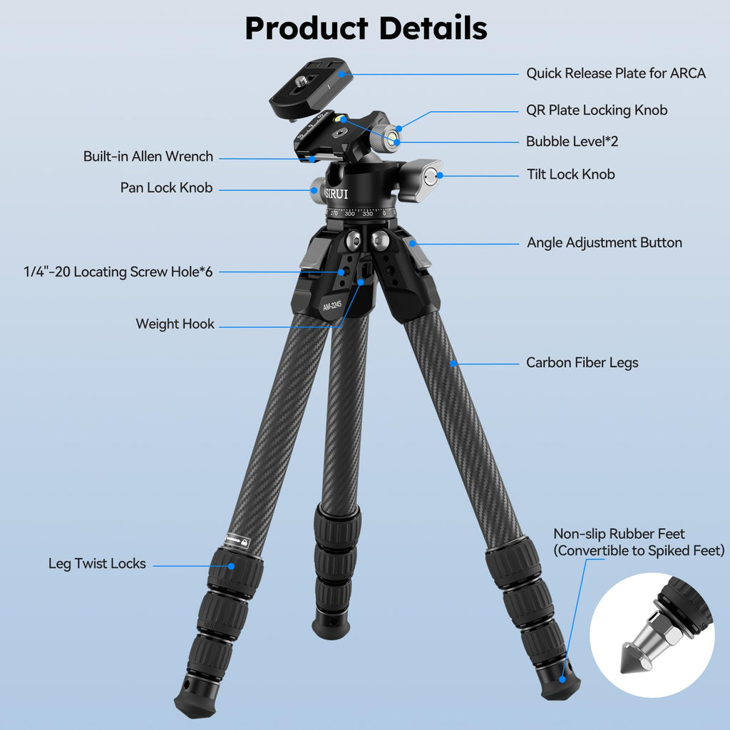 Carbon Fiber Mini Desktop Tripod with 360° Ball Head R9925