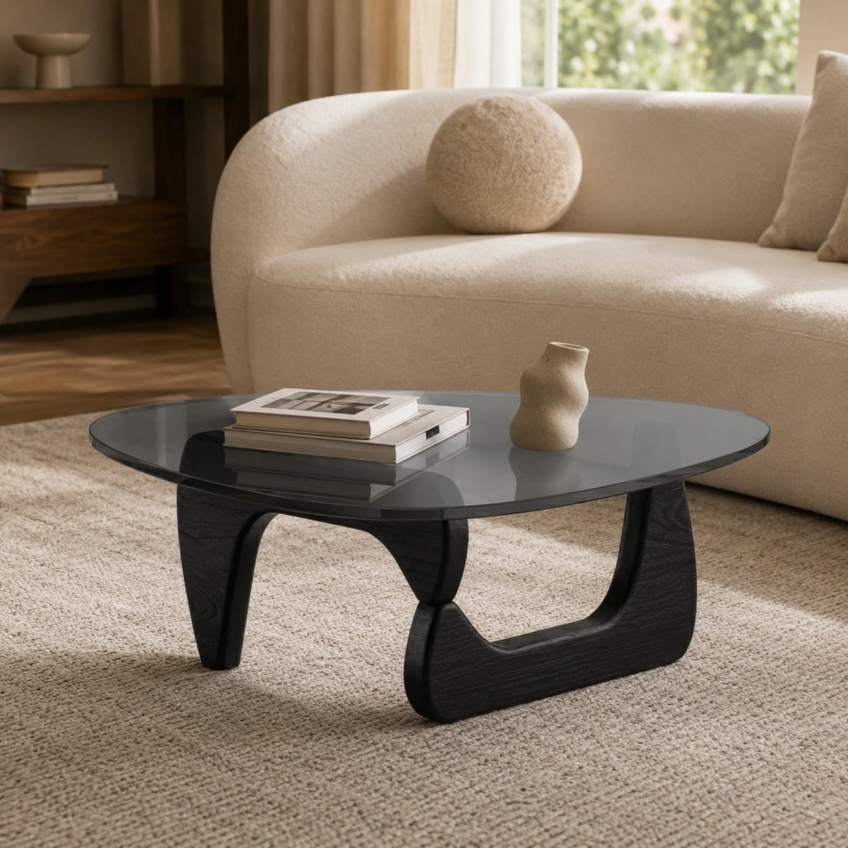 Glass Coffee Table with Wood Grain Base K2953
