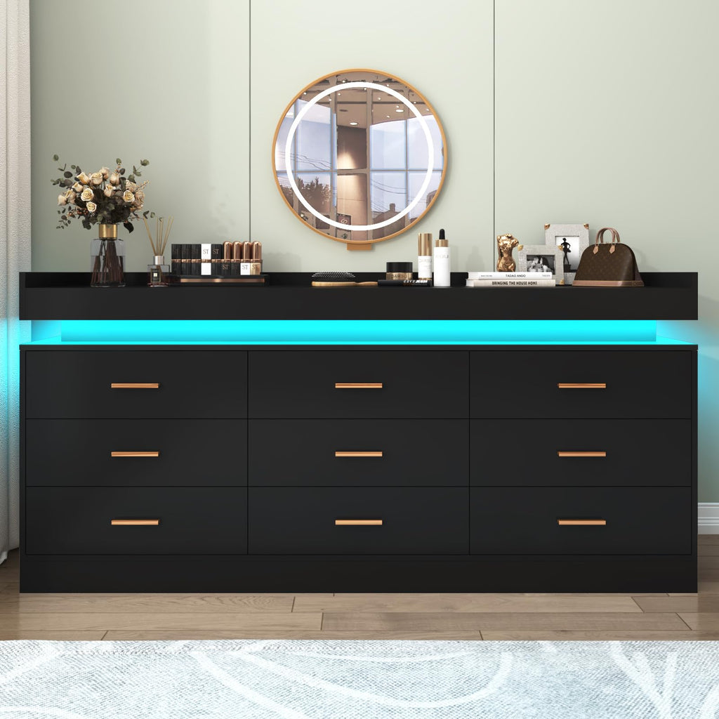 9 Drawer Dresser with LED Light and Charging Station K68987