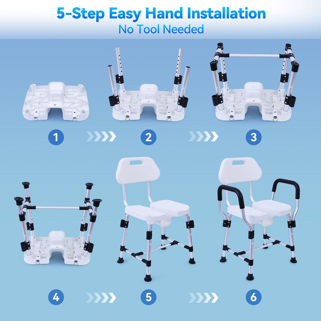 U-Shaped Shower Chair, 400 lbs Capacity, Adjustable Height, Blue Q762636