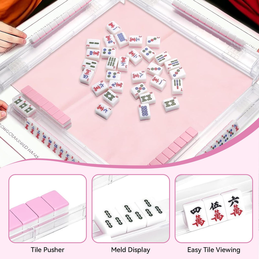 Set of 4 Non-Slip Clear Acrylic Mahjong Racks with Pushers V9576