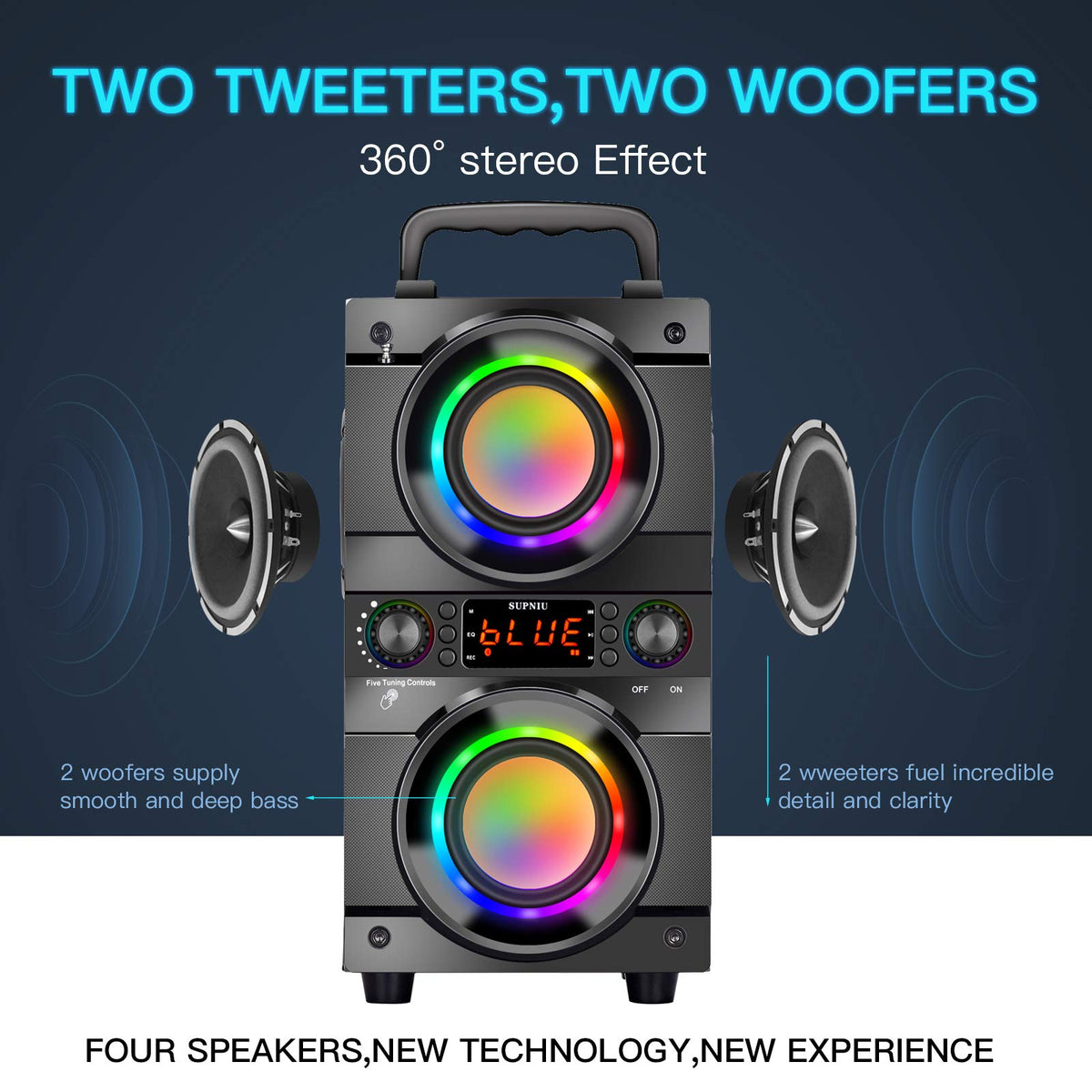 Portable Bluetooth Speaker with Double Subwoofer Heavy Bass T453589