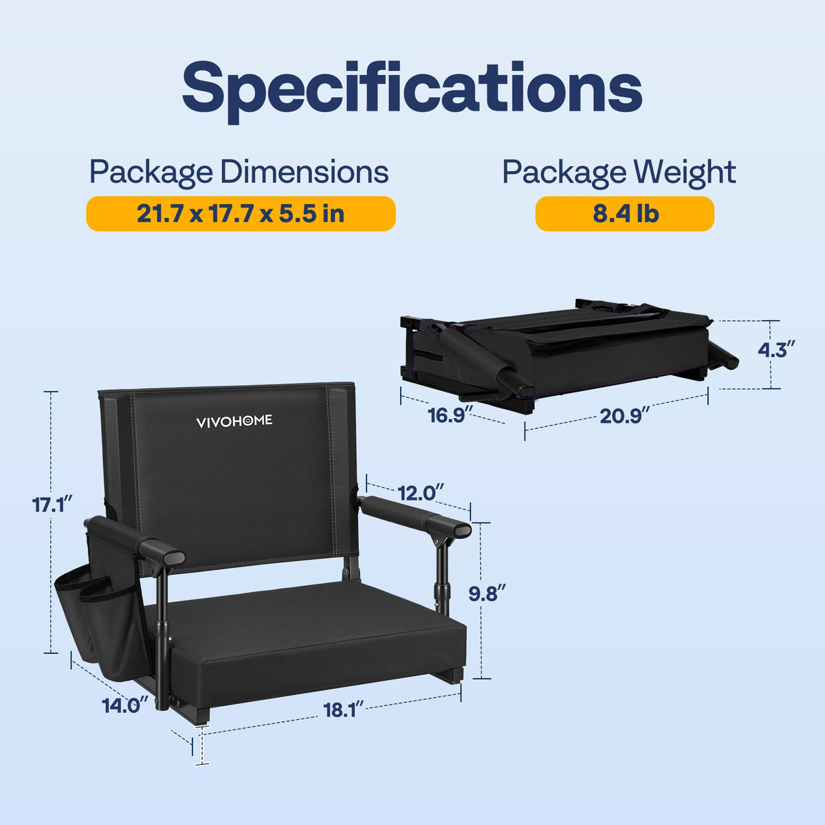 Stadium Seat with Back Support and 2.8" Cushion V810477