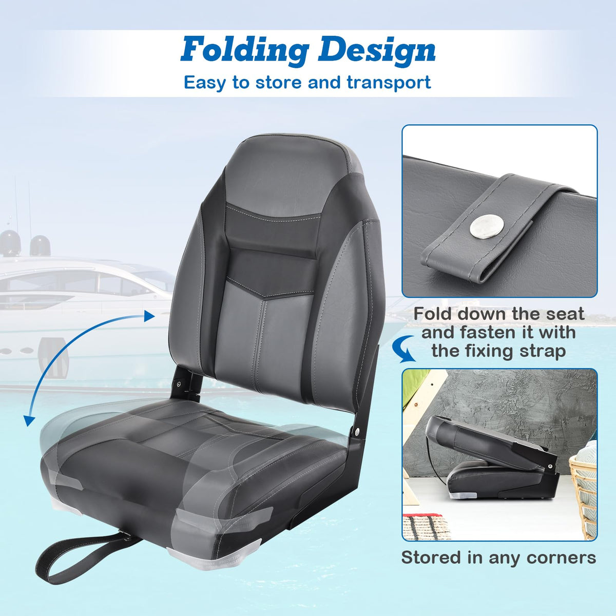 2 Pack Black Grey High Back Folding Boat Seats M376