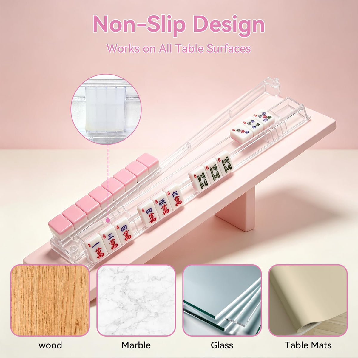 Set of 4 Non-Slip Clear Acrylic Mahjong Racks with Pushers V9576