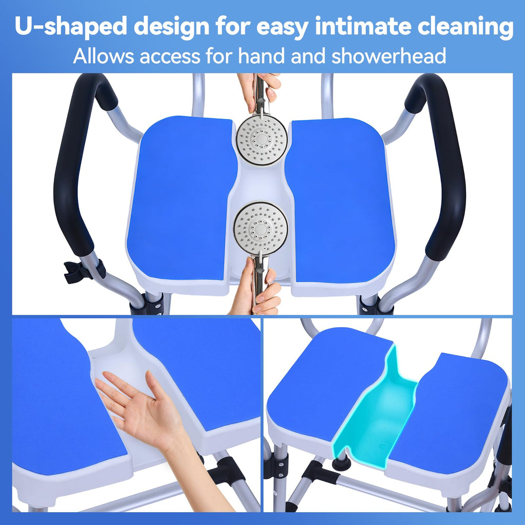U-Shaped Shower Chair, 400 lbs Capacity, Adjustable Height, Blue Q762636