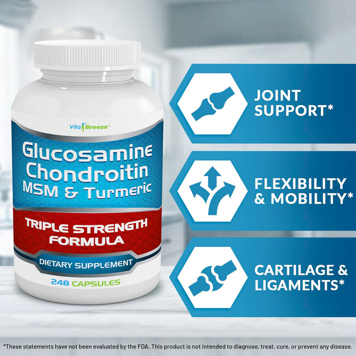 Glucosamine Chondroitin MSM & Turmeric Supplement, 248 Capsules C1766