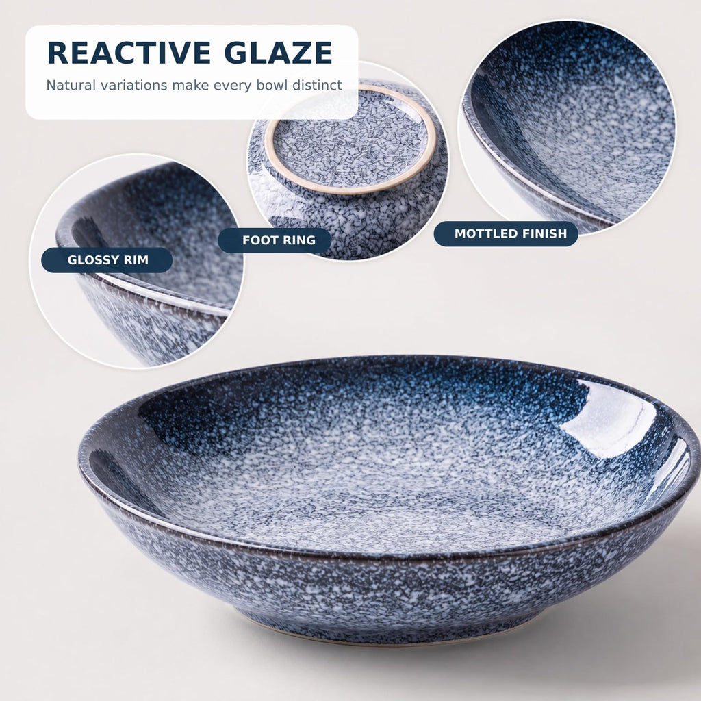 8-Inch Ceramic Pasta Bowls, Set of 4, Blue Glaze Z207848