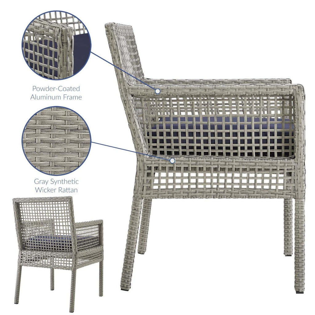 Gray Navy Wicker Rattan Outdoor Dining Arm Chair with Cushion Q67320