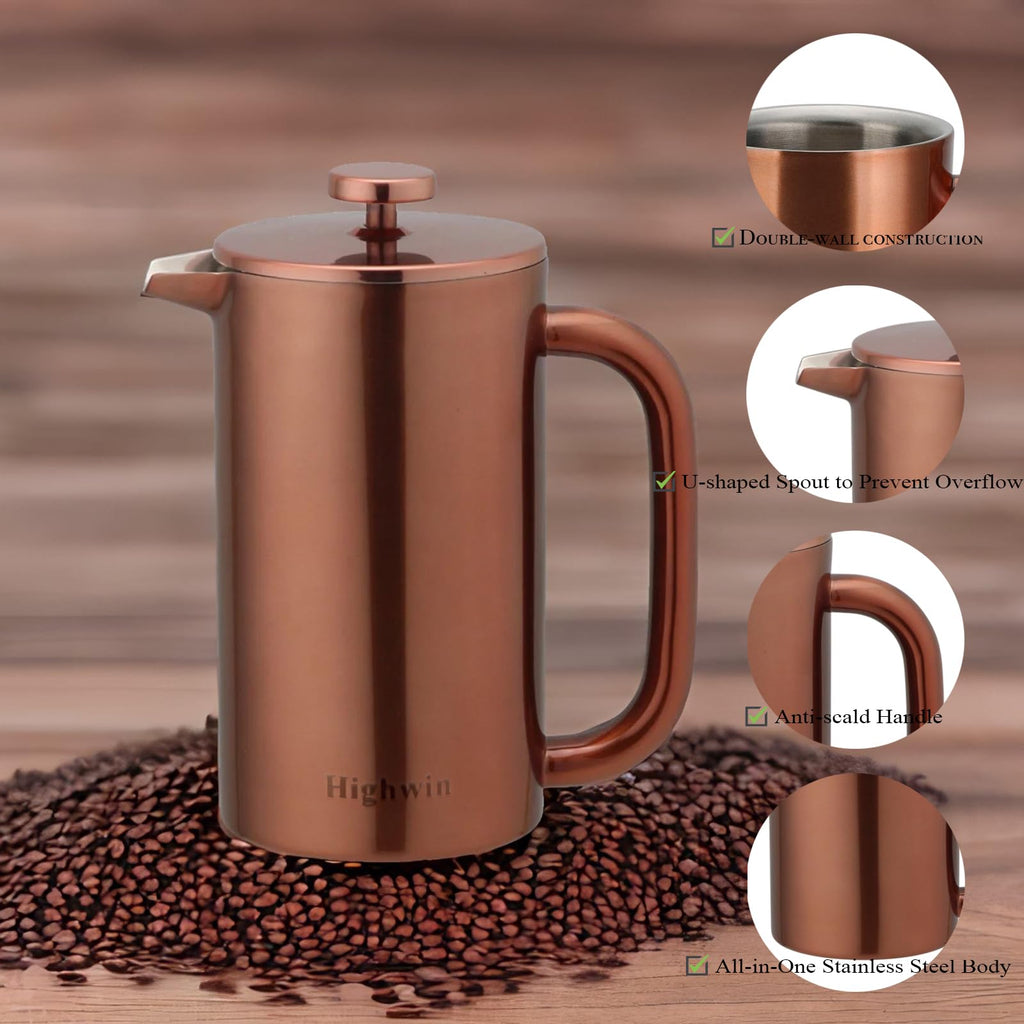 8 Cup Double Wall Insulated Stainless Steel French Coffee Press Q2625
