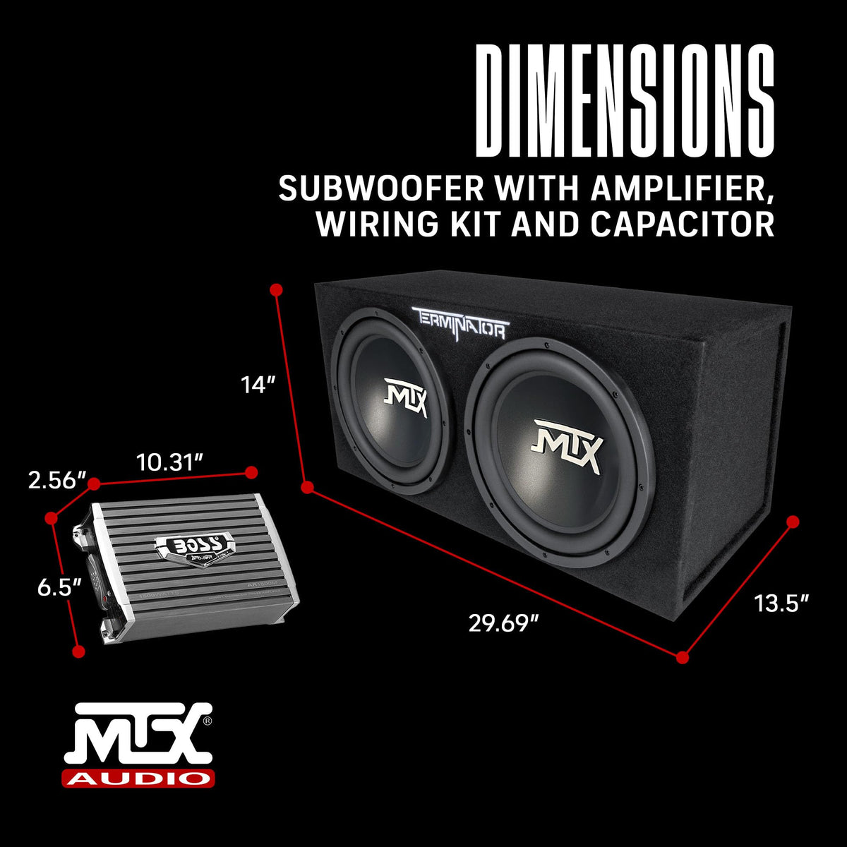 Dual 12" Subwoofer Box with Amp, Wiring Kit, & Capacitor V642