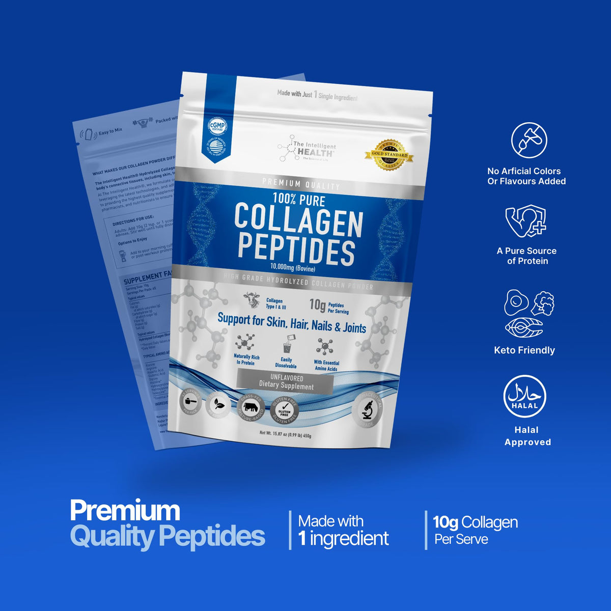 Collagen Peptides Powder, Hydrolyzed Type I & III, 45 Servings L64341