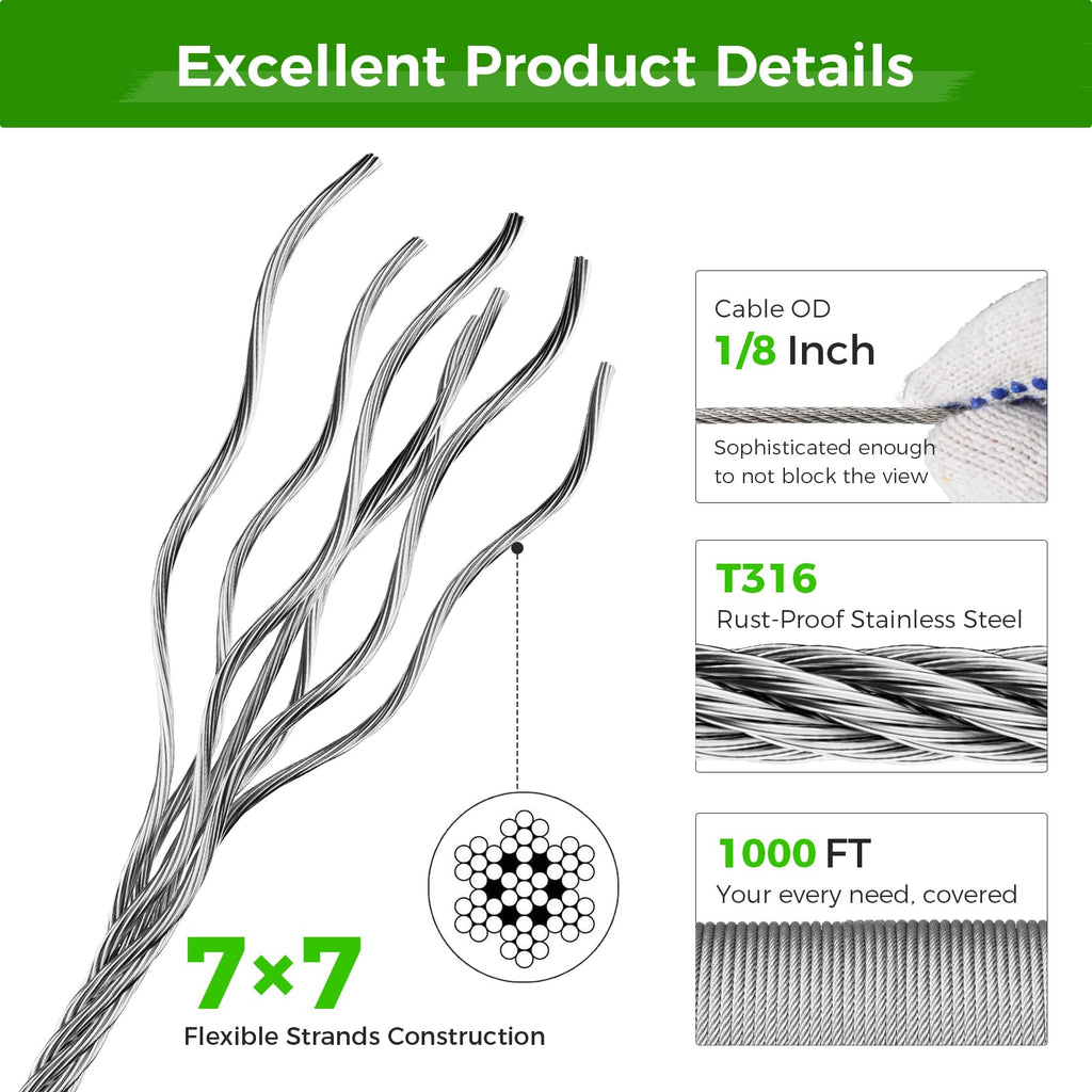 1/8" T316 Stainless Steel Aircraft Cable & Turnbuckle Railing Kit P462299