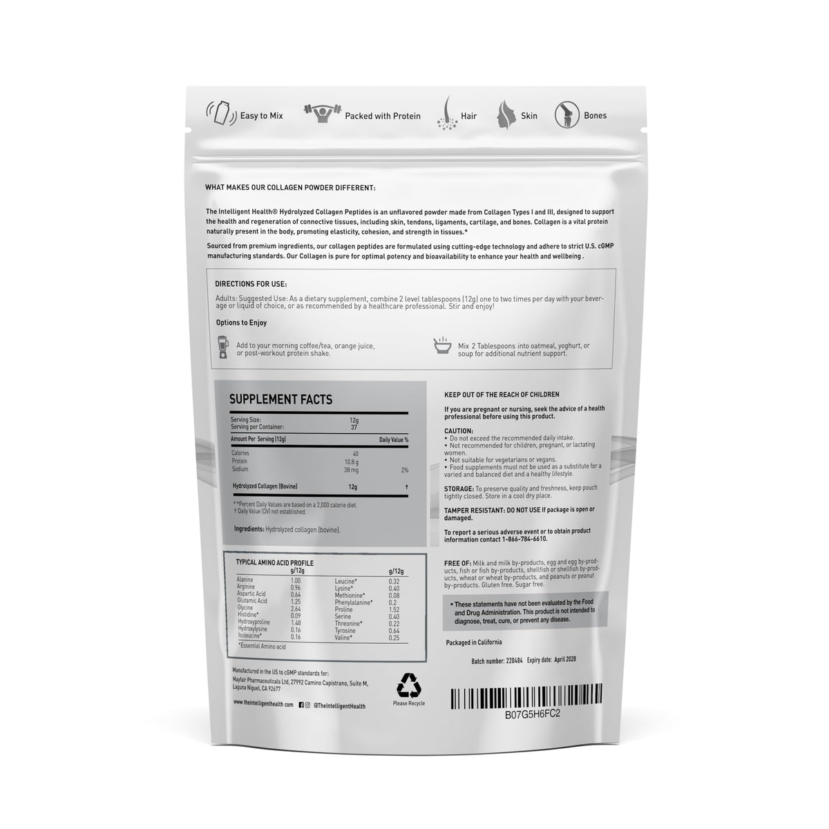 Collagen Peptides Powder, Hydrolyzed Type I & III, 45 Servings L64341