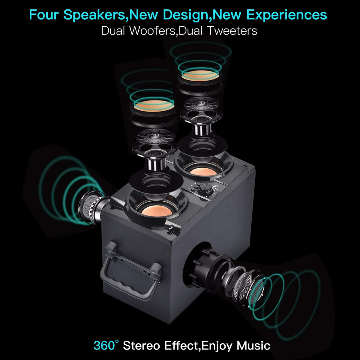 Portable Bluetooth Speaker with Double Subwoofer Heavy Bass T453589