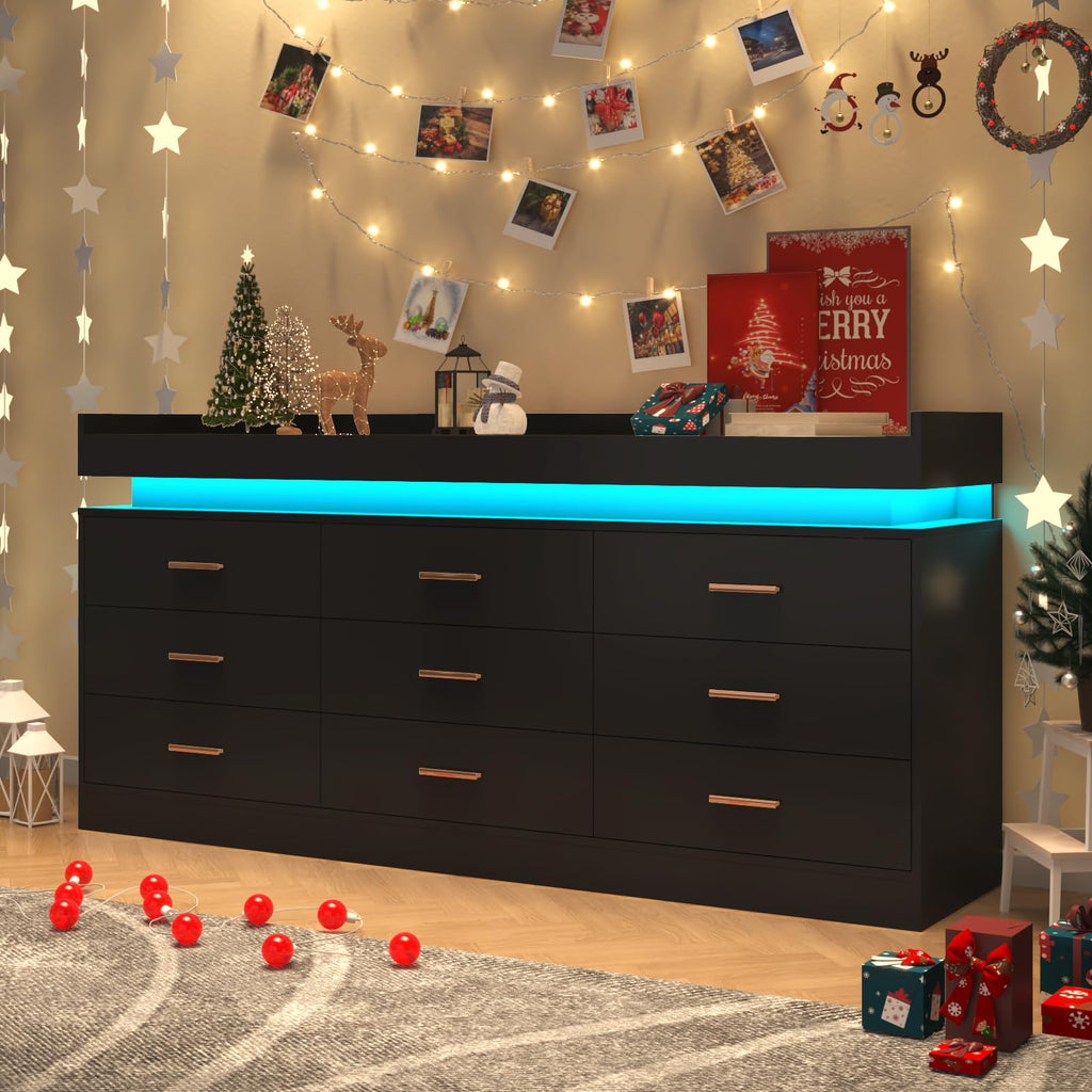 9 Drawer Dresser with LED Light and Charging Station K68987