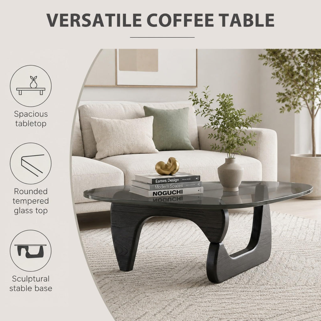 Glass Coffee Table with Wood Grain Base K2953