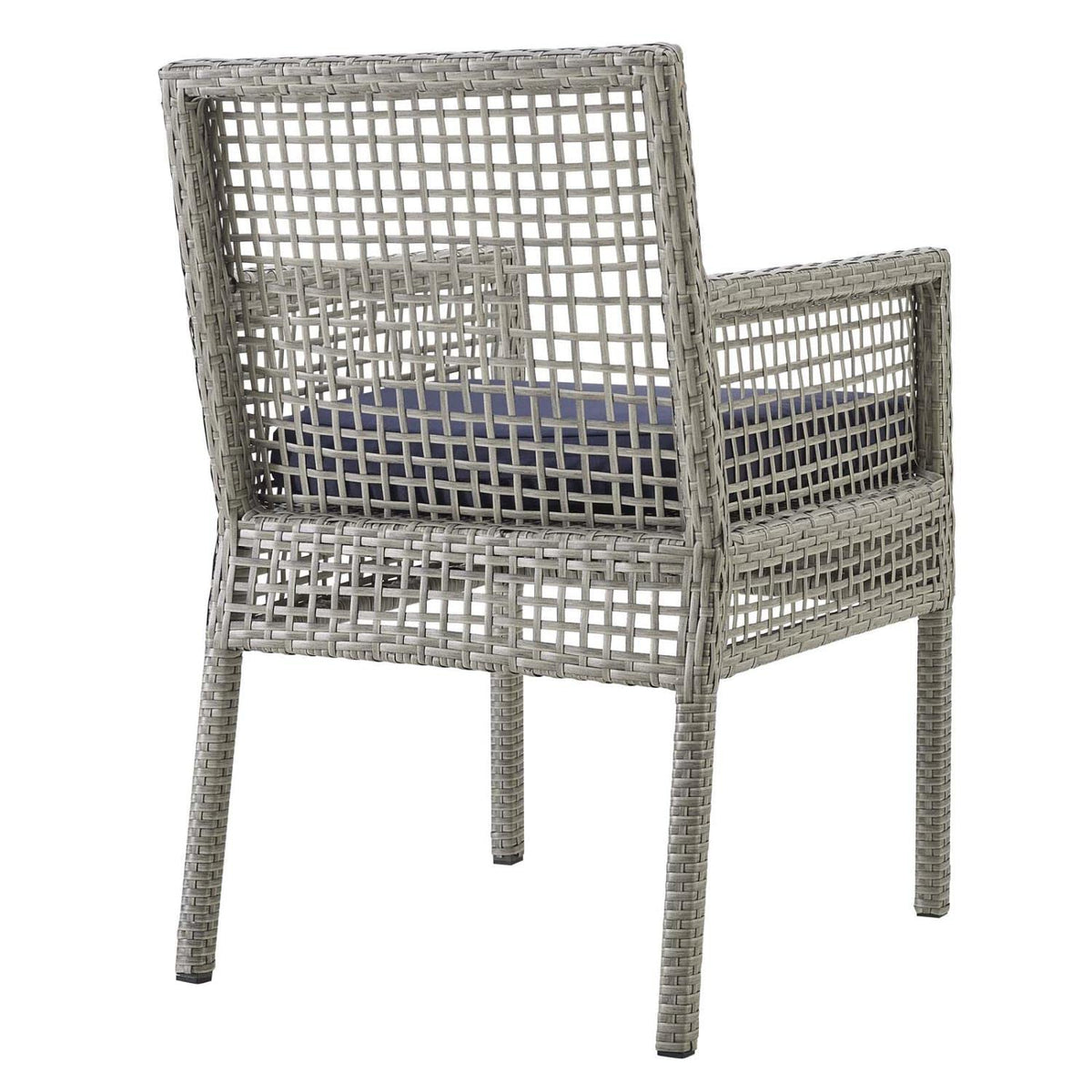 Gray Navy Wicker Rattan Outdoor Dining Arm Chair with Cushion Q67320